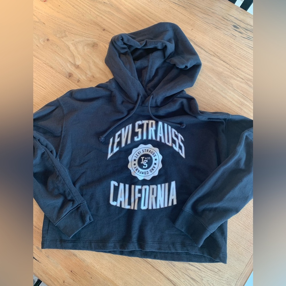 Levi Strauss Women’s Sweatshirt BlueHoodie Long Sleeve Size M Crop Logo Preowned